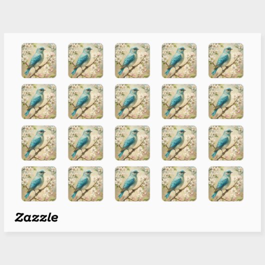 Schattigee turquoise vogel vierkante sticker (Vel)