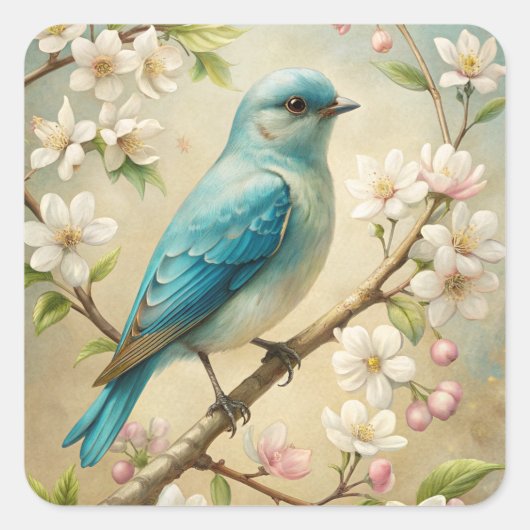 Schattigee turquoise vogel vierkante sticker (Voorkant)