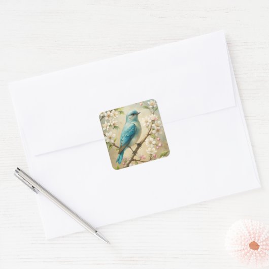 Schattigee turquoise vogel vierkante sticker (Envelop)