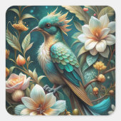 Schattigee turquoise vogel vierkante sticker (Voorkant)