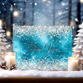 Schattigee turquoise zilveren faux glitter bedankkaart