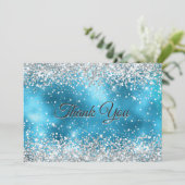 Schattigee turquoise zilveren faux glitter bedankkaart (Staand voorkant)