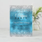 Schattigee turquoise zilveren faux glitter kerst kaart (Staand voorkant)
