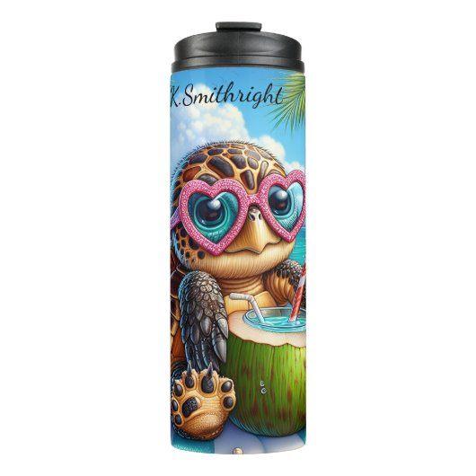 Schattigee Turtle Beach vakantie Drink Thermosbeker (Voorkant)