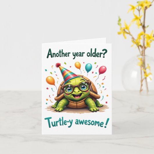Schattigee Turtle Birthday Kaart - "Turtle-y Gewel (Gele Bloem)