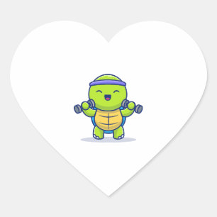Schattigee Turtle Lifting Dumbbells Cartoon Illust Hart Sticker