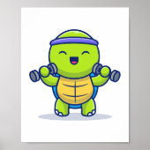 Schattigee Turtle Lifting Dumbbells Cartoon Illust Poster (Voorkant)