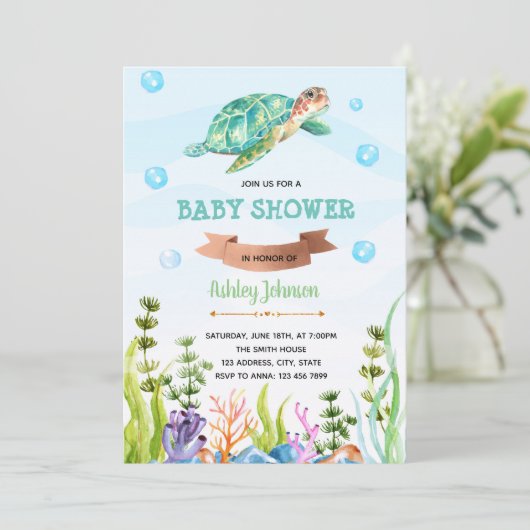 Schattigee Turtle Party Thema uitnodiging (Staand voorkant)