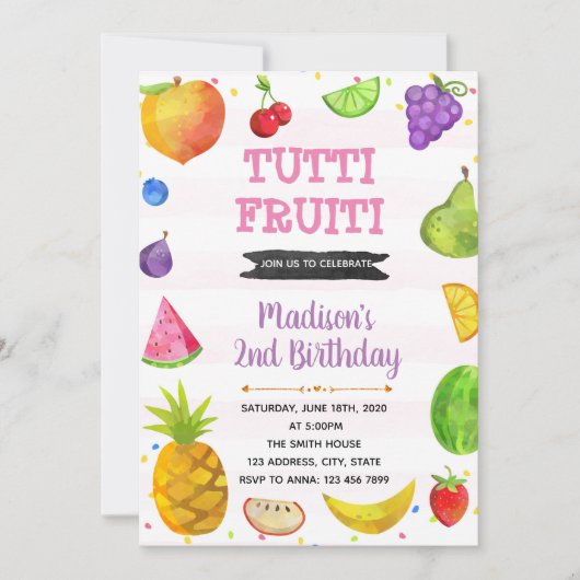 Schattigee Tutti Fruity Party Thema uitnodiging (Voorkant)