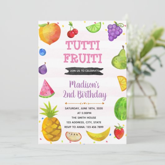 Schattigee Tutti Fruity Party Thema uitnodiging (Staand voorkant)