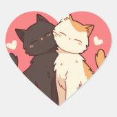 Schattigee Tuxedo Anime Kawaii Katten Knuffelen me Hart Sticker (Voorkant)