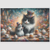 Schattigee Tuxedo Cat and Mouse Fantasy Decoupage. Tissuepapier (Voorkant)