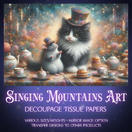 Schattigee Tuxedo Cat and Mouse Fantasy Decoupage. Tissuepapier