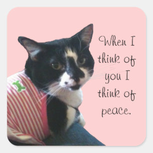 Schattigee Tuxedo Cat Denk aan Vrede Custom Sticke Vierkante Sticker