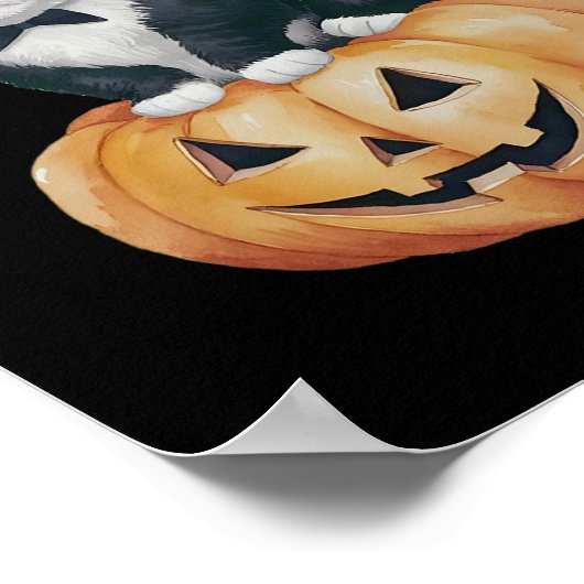 Schattigee Tuxedo Cat Halloween Pompoen Cat Spooky Poster (Hoek)