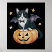 Schattigee Tuxedo Cat Halloween Pompoen Cat Spooky Poster (Voorkant)