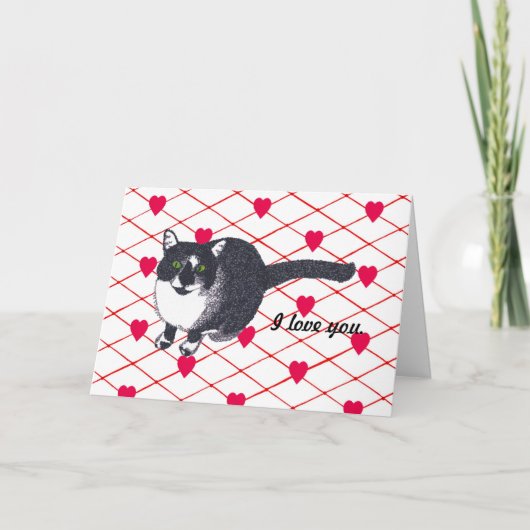 Schattigee Tuxedo Cat, ik hou van je Kaart (Voorkant)