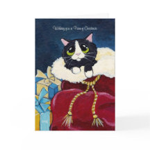 Schattigee Tuxedo Cat in Santa's Sack Christmas Ka