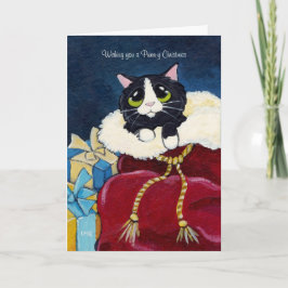 Schattigee Tuxedo Cat in Santa's Sack Christmas Ka Feestdagen Kaart