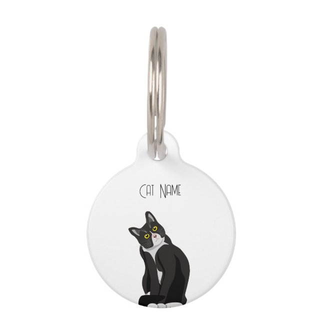 Schattigee Tuxedo Cat Pet ID Tag Huisdierpenning (Voorkant)