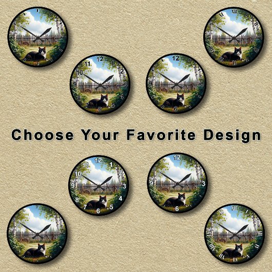  Schattigee Tuxedo Cat Relaxing Ronde Klok