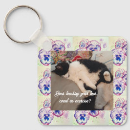 Schattigee Tuxedo Cat Verjaardagsfeestje Kinderuit Sleutelhanger