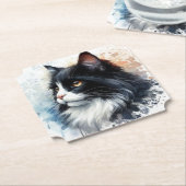 Schattigee Tuxedo Cat Waterverf Art Kartonnen Onderzetters (Gekanteld)