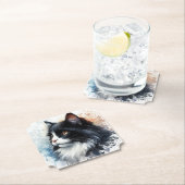 Schattigee Tuxedo Cat Waterverf Art Kartonnen Onderzetters (Insitu)
