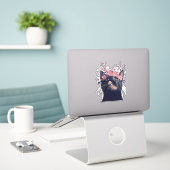 Schattigee Tuxedo Kat en Bloemen Sticker (Laptop op bureau)