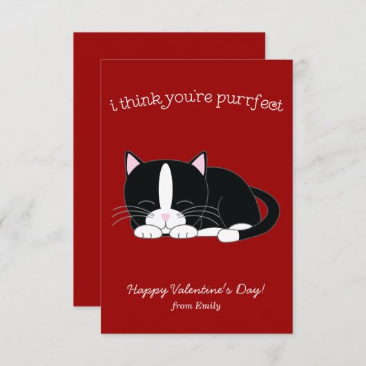 Schattigee Tuxedo Kat Klaslokaal Valentijnse  Kaart (Voorkant / Achterkant)