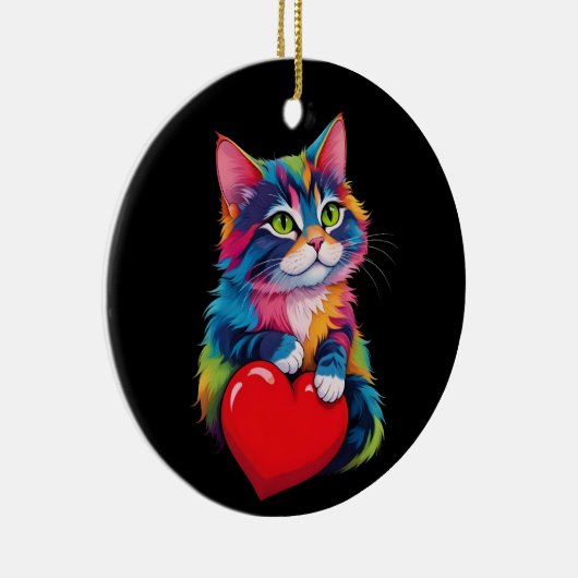 Schattigee Tuxedo Kat Valentijnsdag Hart Kat Liefh Keramisch Ornament (Rechts)