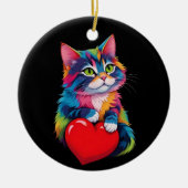 Schattigee Tuxedo Kat Valentijnsdag Hart Kat Liefh Keramisch Ornament (Voorkant)