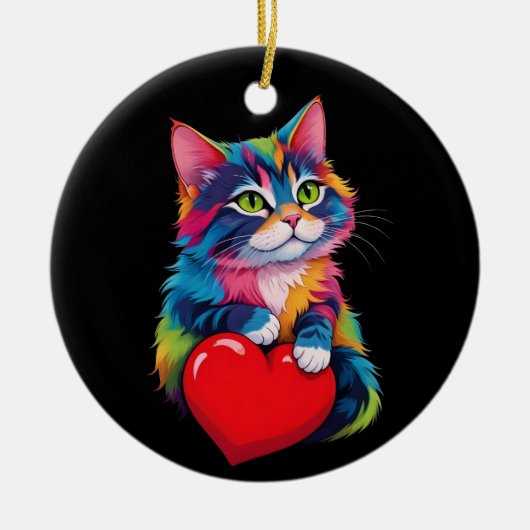 Schattigee Tuxedo Kat Valentijnsdag Hart Kat Liefh Keramisch Ornament (Voorkant)
