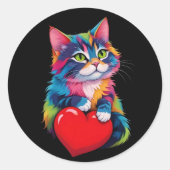 Schattigee Tuxedo Kat Valentijnsdag Hart Kat Liefh Ronde Sticker (Voorkant)