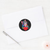 Schattigee Tuxedo Kat Valentijnsdag Hart Kat Liefh Ronde Sticker (Envelop)