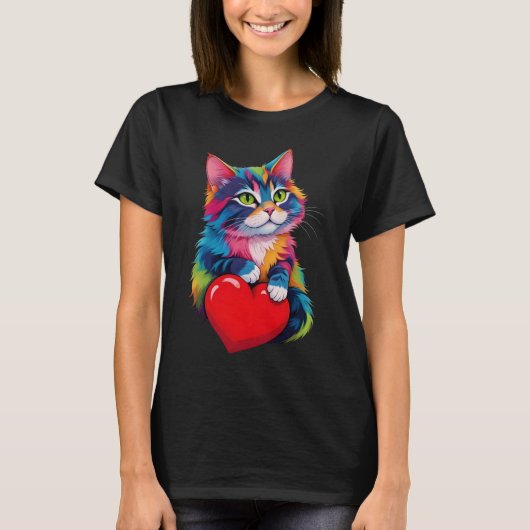 Schattigee Tuxedo Kat Valentijnsdag Hart Kat Liefh T-shirt (Voorkant)
