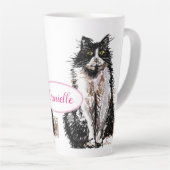 Schattigee Tuxedo Kat Zwart Wit Tekenkunst Katten  Latte Mok (Rechterhoek)