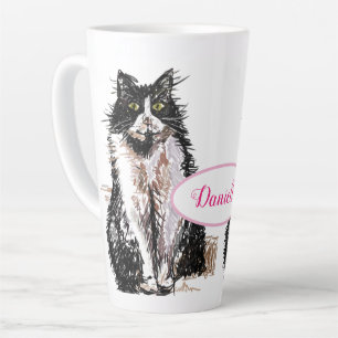 Schattigee Tuxedo Kat Zwart Wit Tekenkunst Katten  Latte Mok