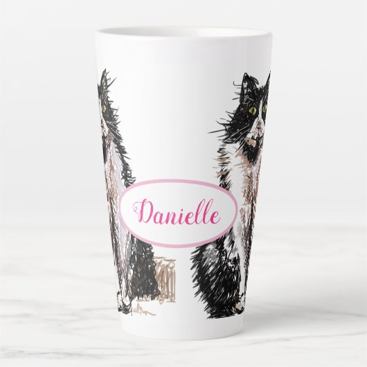 Schattigee Tuxedo Kat Zwart Wit Tekenkunst Katten  Latte Mok (Voorkant)