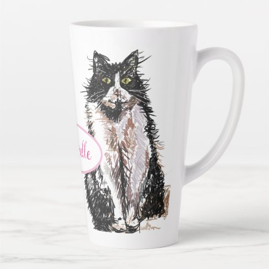 Schattigee Tuxedo Kat Zwart Wit Tekenkunst Katten  Latte Mok (Rechts)
