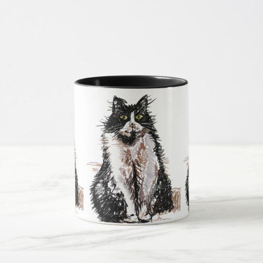 Schattigee Tuxedo Kat Zwart Wit Tekenkunst Katten Mok (Midden)