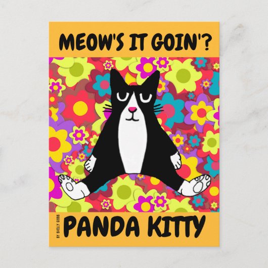 SCHATTIGEE TUXEDO KATTENKUNST, PANDA KAT ZITTEND BRIEFKAART (Voorkant)