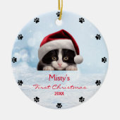 Schattigee Tuxedo kattenpootafdruk gepersonaliseer Keramisch Ornament (Voorkant)