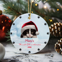 Schattigee Tuxedo kattenpootafdruk gepersonaliseer Keramisch Ornament