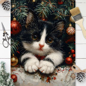 Schattigee Tuxedo Kitten Kerstkat Decoupage Tissuepapier