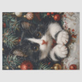 Schattigee Tuxedo Kitten Kerstkat Decoupage Tissuepapier (Voorkant)