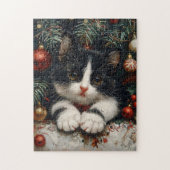 Schattigee Tuxedo Kitten Kerstkat Legpuzzel (Verticaal)