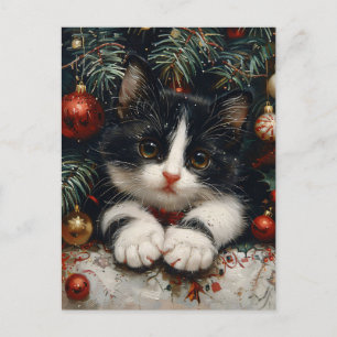 Schattigee Tuxedo Kitten Kerstkattenkunst Briefkaart