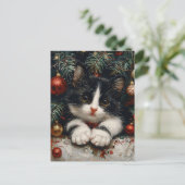Schattigee Tuxedo Kitten Kerstkattenkunst Briefkaart (Staand voorkant)