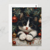 Schattigee Tuxedo Kitten Kerstkattenkunst Briefkaart (Voorkant / Achterkant)